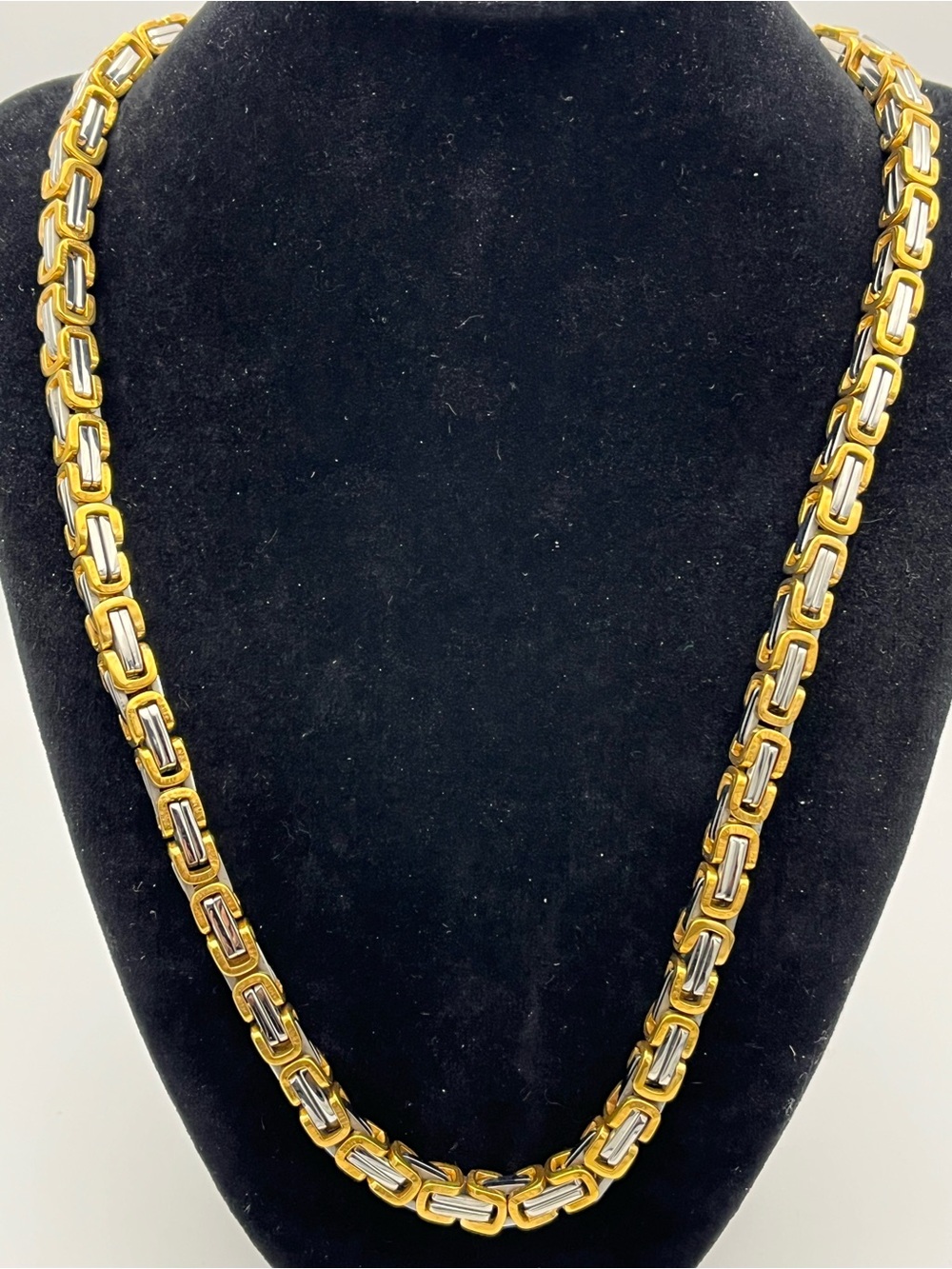 22”, Two-Tone Gold over Stainless Steel Byzantine Link Necklace